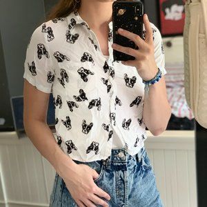 Love Notes Dog Button-down Collar Top